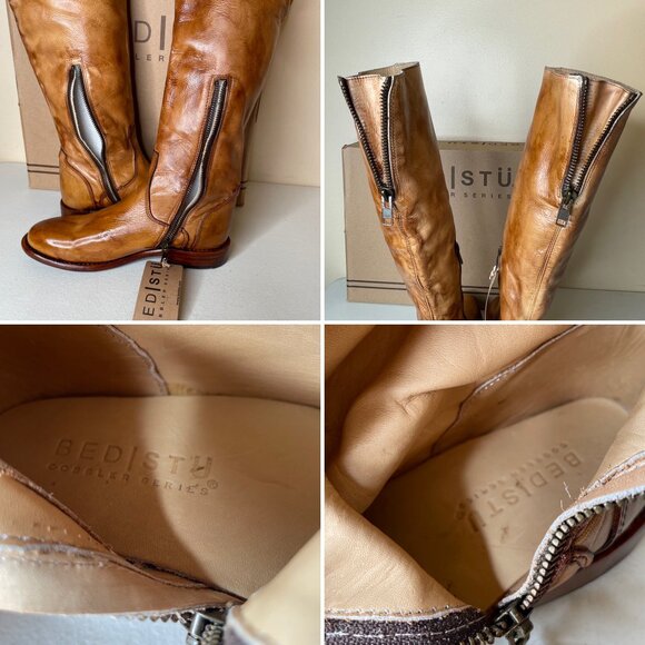 BED STU Tess Tan Rustic Leather Tall Riding Boots BedStu Size 7 - Picture 12 of 16